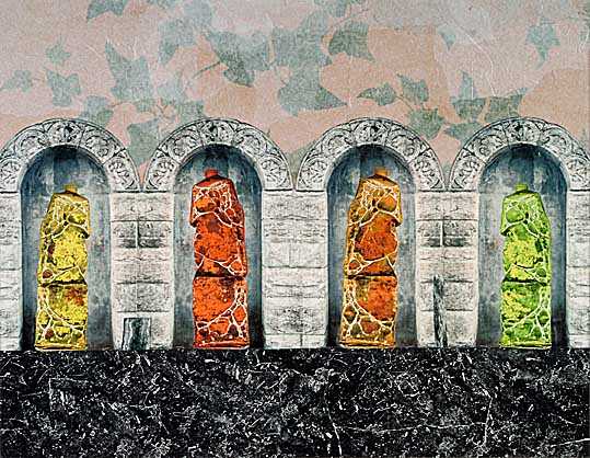 Tubenheilige in ihren Nischen  2004  49 x 62,7 cm  Collage auf Papier